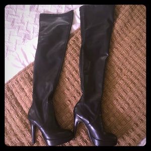 Black Pleather Thigh High Boots